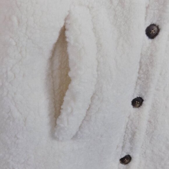 7 for all Mankind Sherpa Teddy Long Coat Size M Medium Cream Full Length NEW - Picture 9 of 10